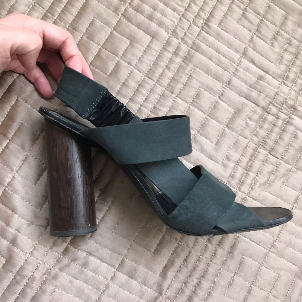 Wood round-heel leather strap sandals 38.5/8